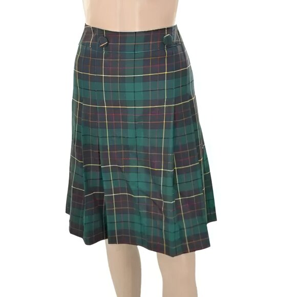 Vintage Pendleton Christmas Holiday Blue Green Red Plaid Pleated Wool Skirt 16 P - Picture 2 of 5